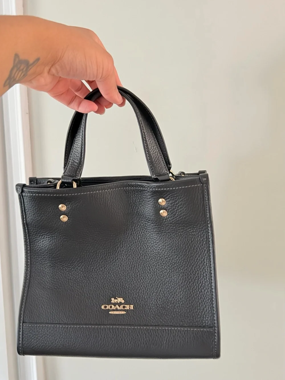 Coach Black Pebbled Leather Mini Satchel with Gold Hardware